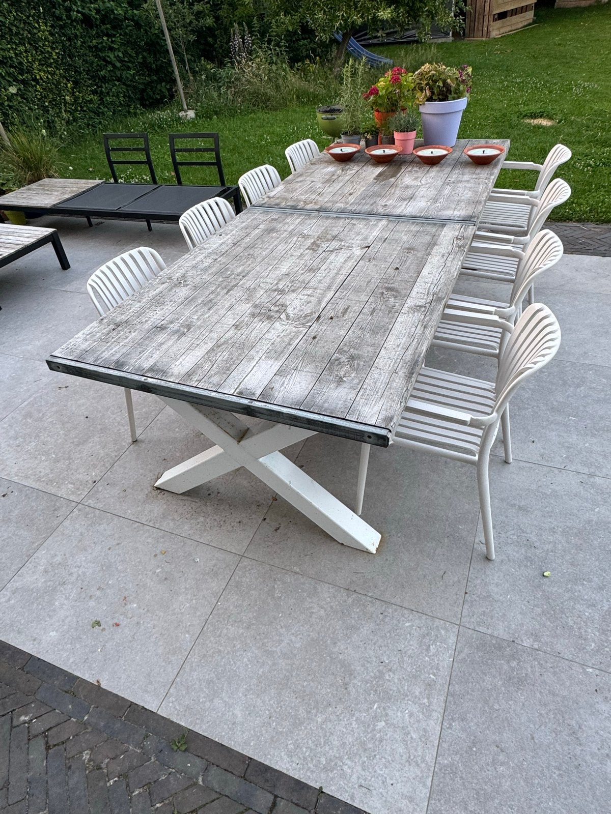 Grote houten tuintafel, Tuin en Terras, Ophalen, Gebruikt, Rechthoekig, Hout