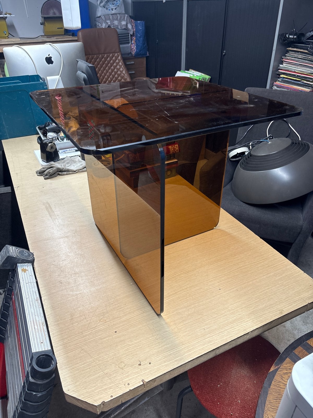 Vintage glazen  Bijzettafel - Bruin Transparant, 50 – 75, Gebruikt, T, V