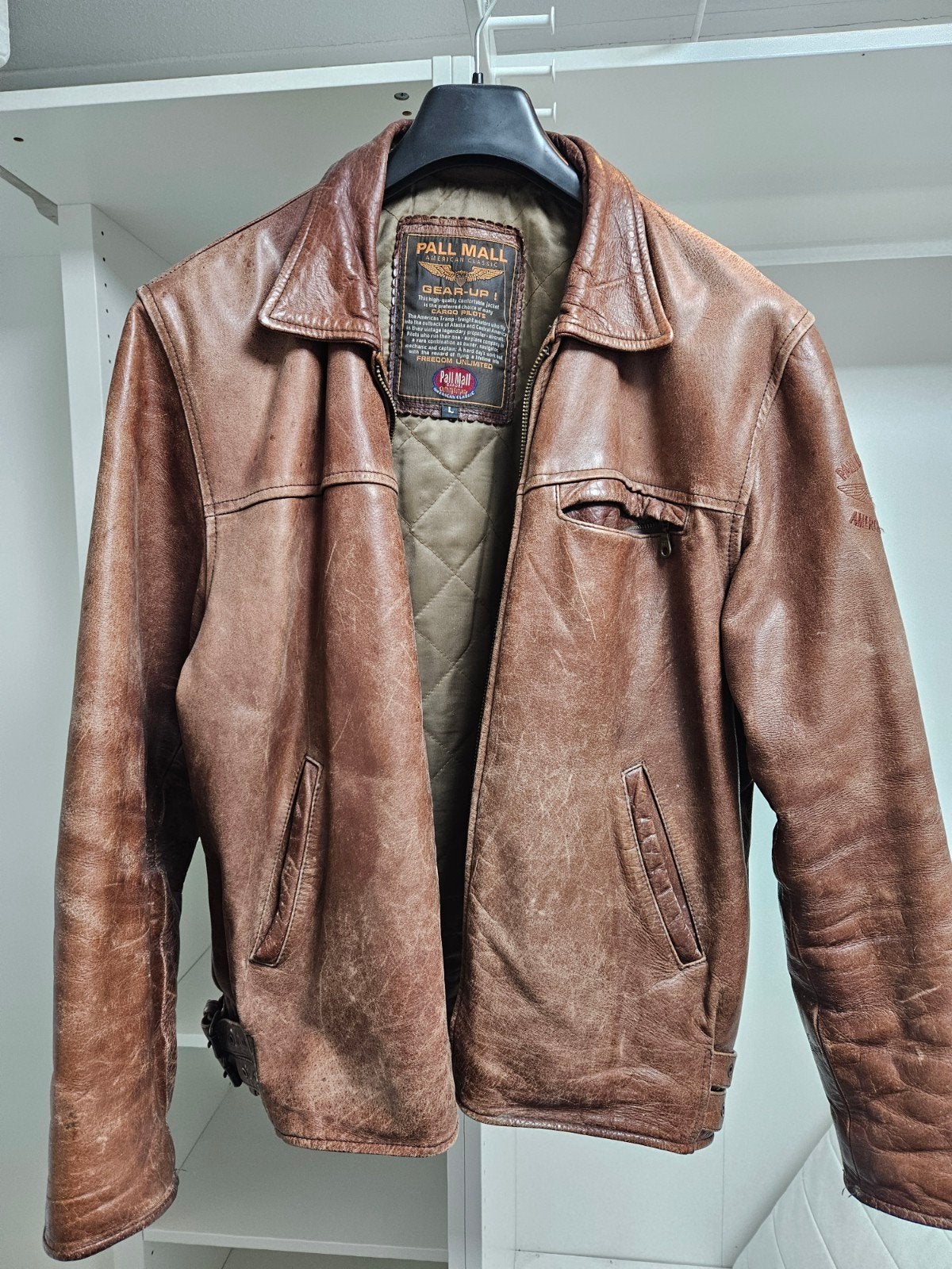 Pall Mall American Classic leren pilotenjas maat L, Ophalen, Gedragen, Maat 52/54 (L), Bruin