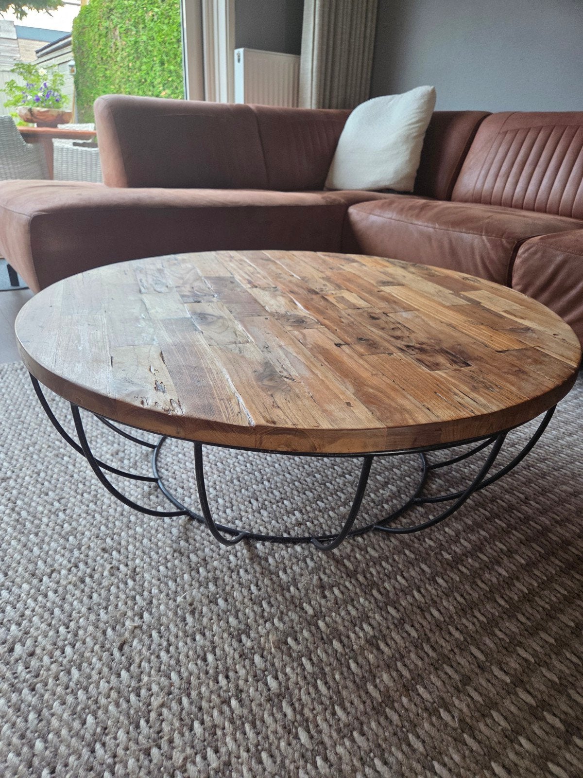 salontafel teakhout, Gebruikt, 50 tot 100 cm, Rond, Industrieel, Modern