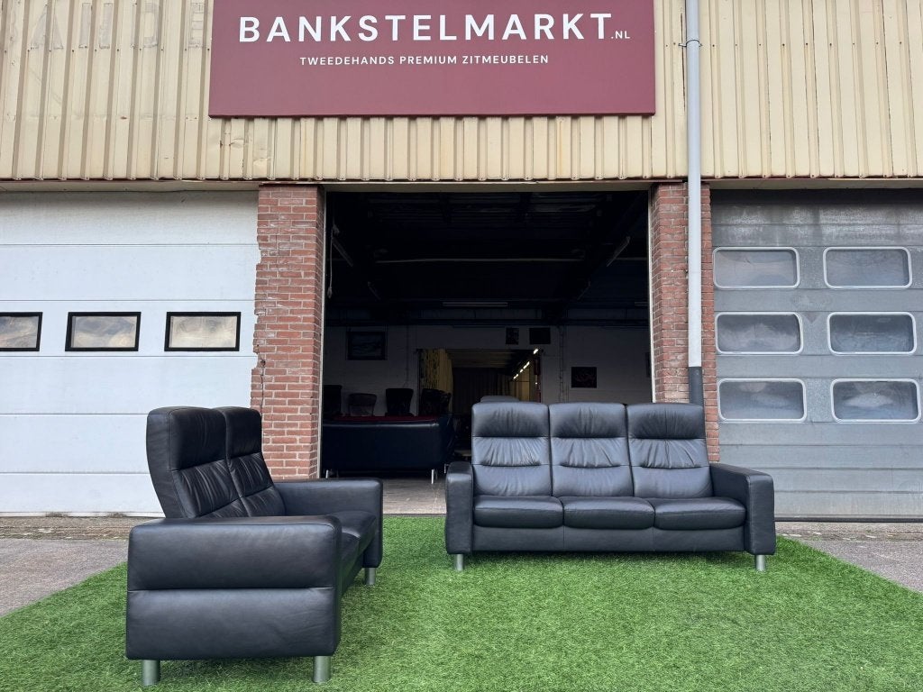 STRESSLESS Wave bankstel zwart leer design 3+2 zits banken, Ophalen, Geen, Pahest@hotmail.nl, Design