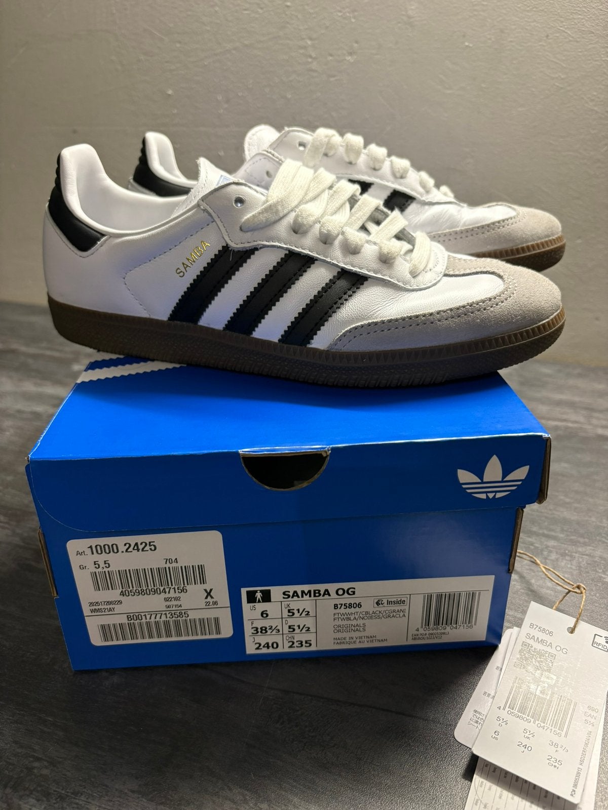 Adidas Samba OG wit maat 38 2/3 US maat 6 zgan, Ophalen, Wit, Sneakers of Gympen, Zo goed als nieuw