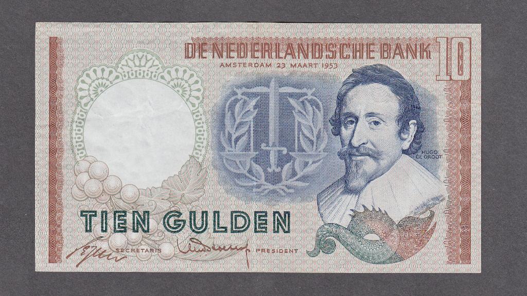 10 gulden Hugo de Groot 23.3.1953 ZF/PR -AV36.1a.1,P85, Postzegels en Munten, Bankbiljetten | Nederland, Verzenden, 10 gulden