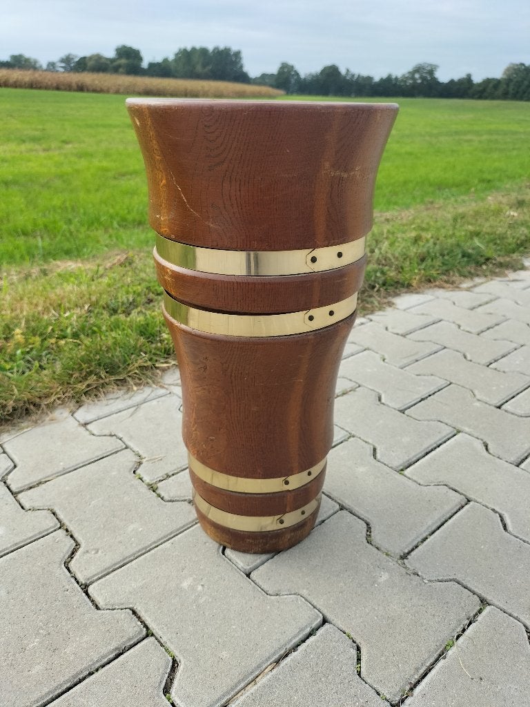 Vintage houten paraplubak met messing banden | 60/70 retro, Ophalen of Verzenden, Huis en Inrichting