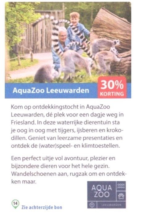 AquaZoo Leeuwarden 30% kortingsbon, Drie personen of meer, Kortingskaart