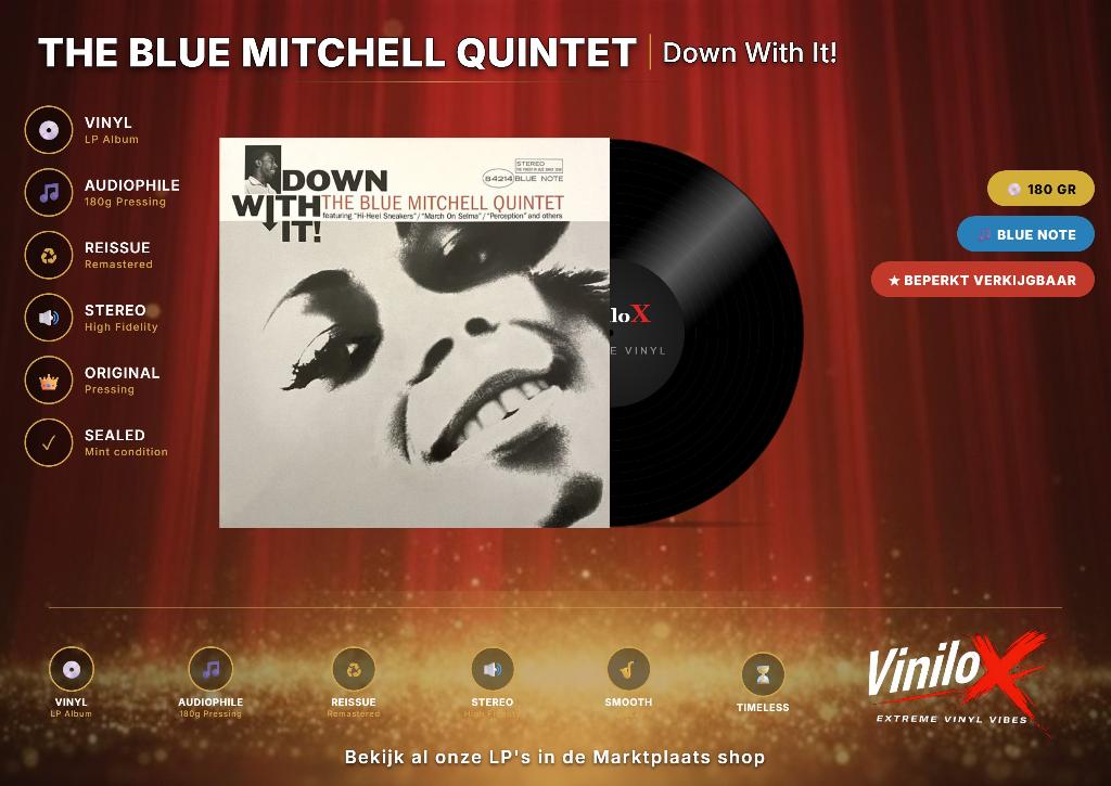 The Blue Mitchell Quintet – Down With It! | LP Bleu note, Inclusief binnenhoes, Gebruikt, 1980 tot heden, Ophalen of Verzenden
