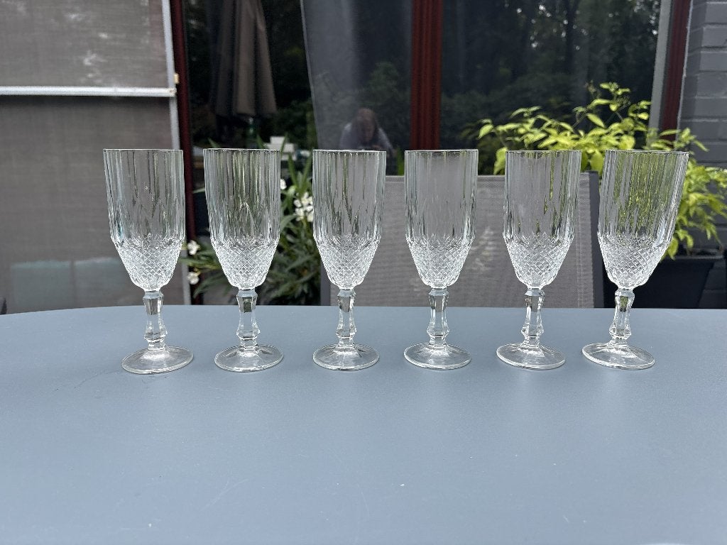Set van 6 Vintage Champagneglazen / Flûtes, Antiek en Kunst, Ophalen of Verzenden