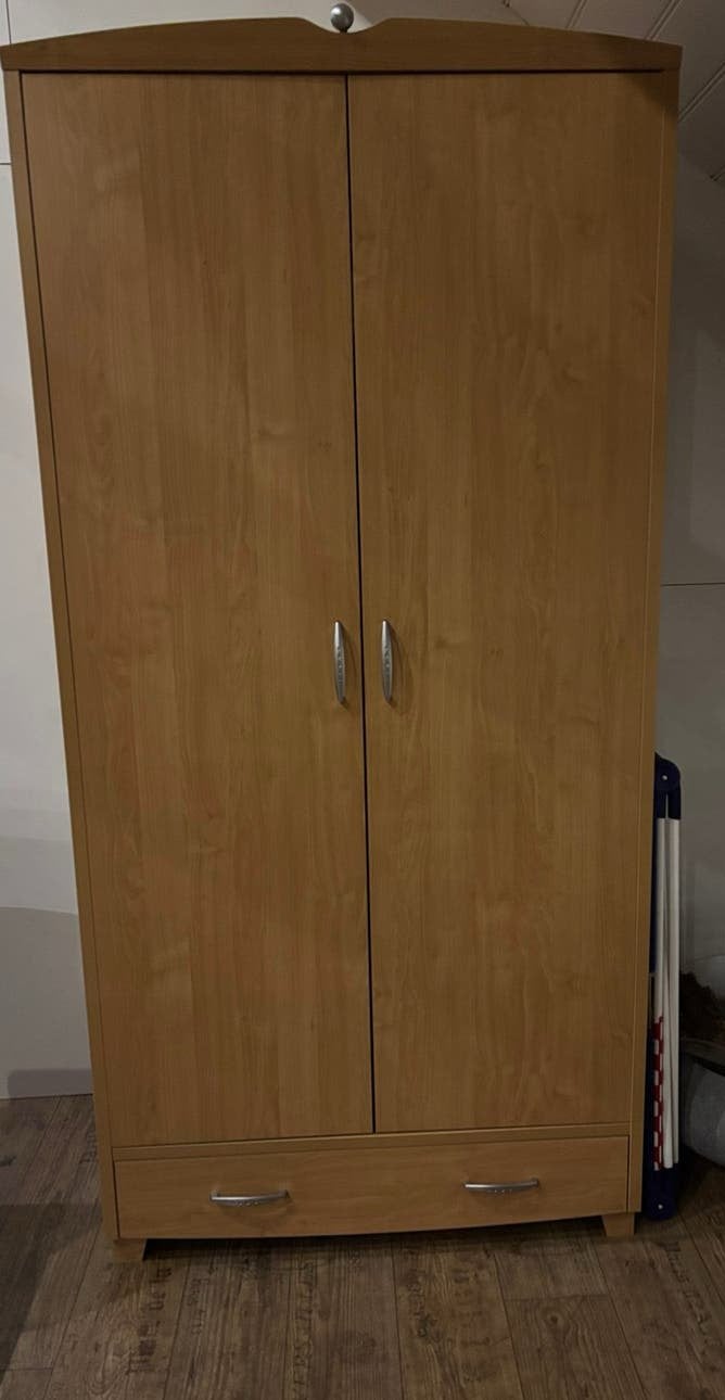 Kledingkast kast hangkast legkast en bijpassende vitrinekast, Ophalen, 100 tot 150 cm, 200 cm of meer, Overige houtsoorten