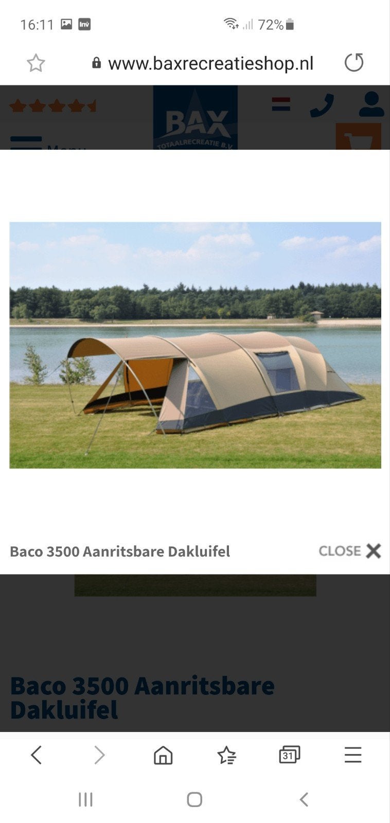 Baco 3500 tunnel tent met Arba Classic aanhanger, Caravans en Kamperen, Tenten, Ophalen, Zo goed als nieuw, Tot en met 4