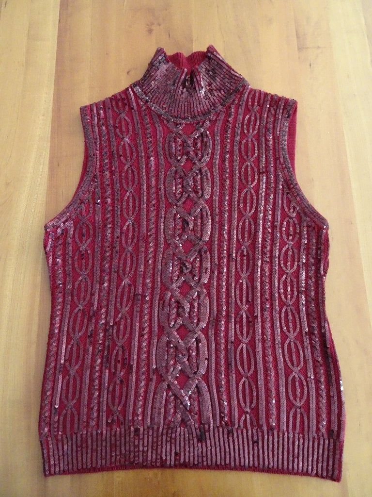 DONNA KARAN bordeaux rode trui met pailletten, Verzenden, Maat 42/44 (L), Nieuw, Rood