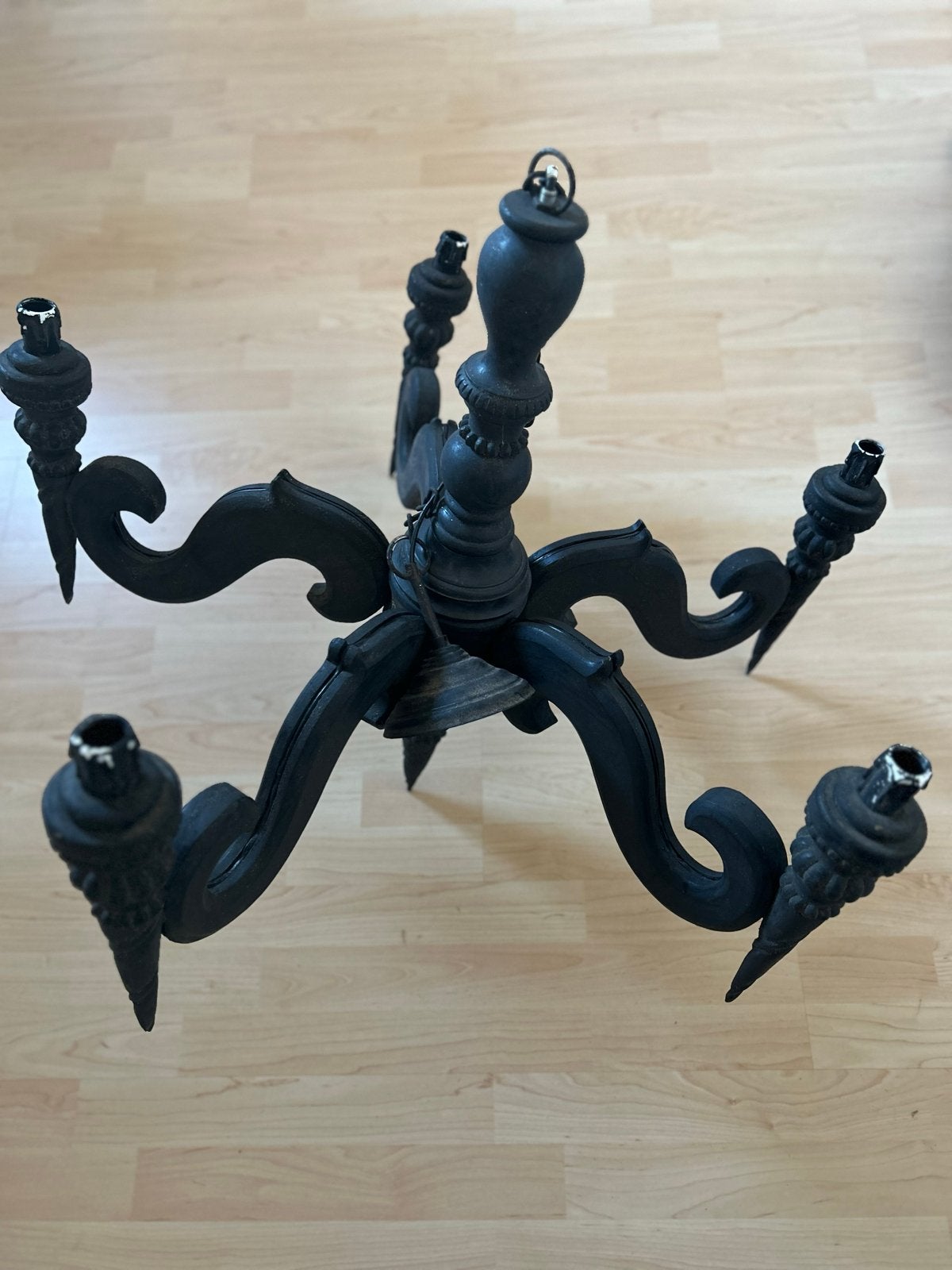 Hoffz kroonluchter - Zwart, 68cm hoog, 42cm armlengte, Ophalen, Gebruikt, Hout, 50 tot 75 cm