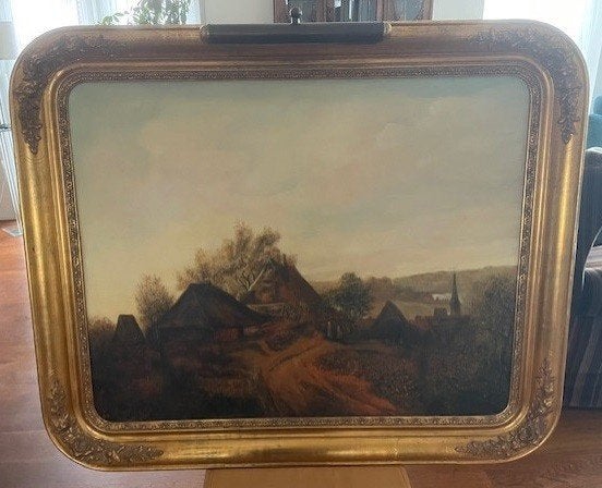 Olieverf Schilderij in antieke lijst v Plaggenhut Groesbeek, Ophalen, Doek, Olieverf, Klassiek