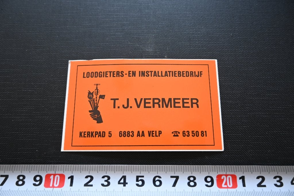 sticker velp t j vermeer loodgieters- en installatiebedrijf, Verzamelen, Ophalen, Zo goed als nieuw