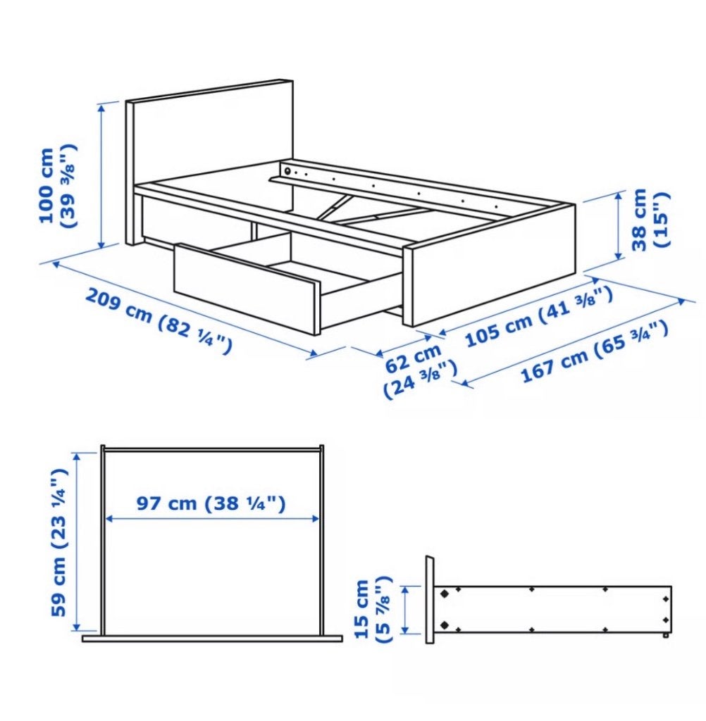 1-persoonsbed (IKEA MALM), Ophalen, 90 cm, Eenpersoons, Wit