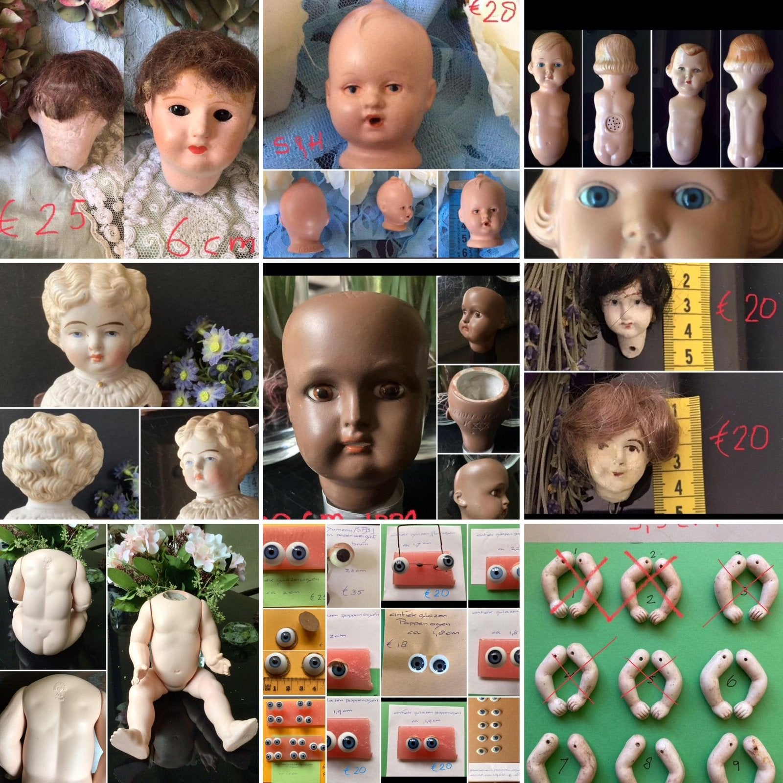 🌿 Pop ,”ANTIEKE POPPENONDERDELEN & ANTIEK GLAZEN OGEN”🌿, Verzenden