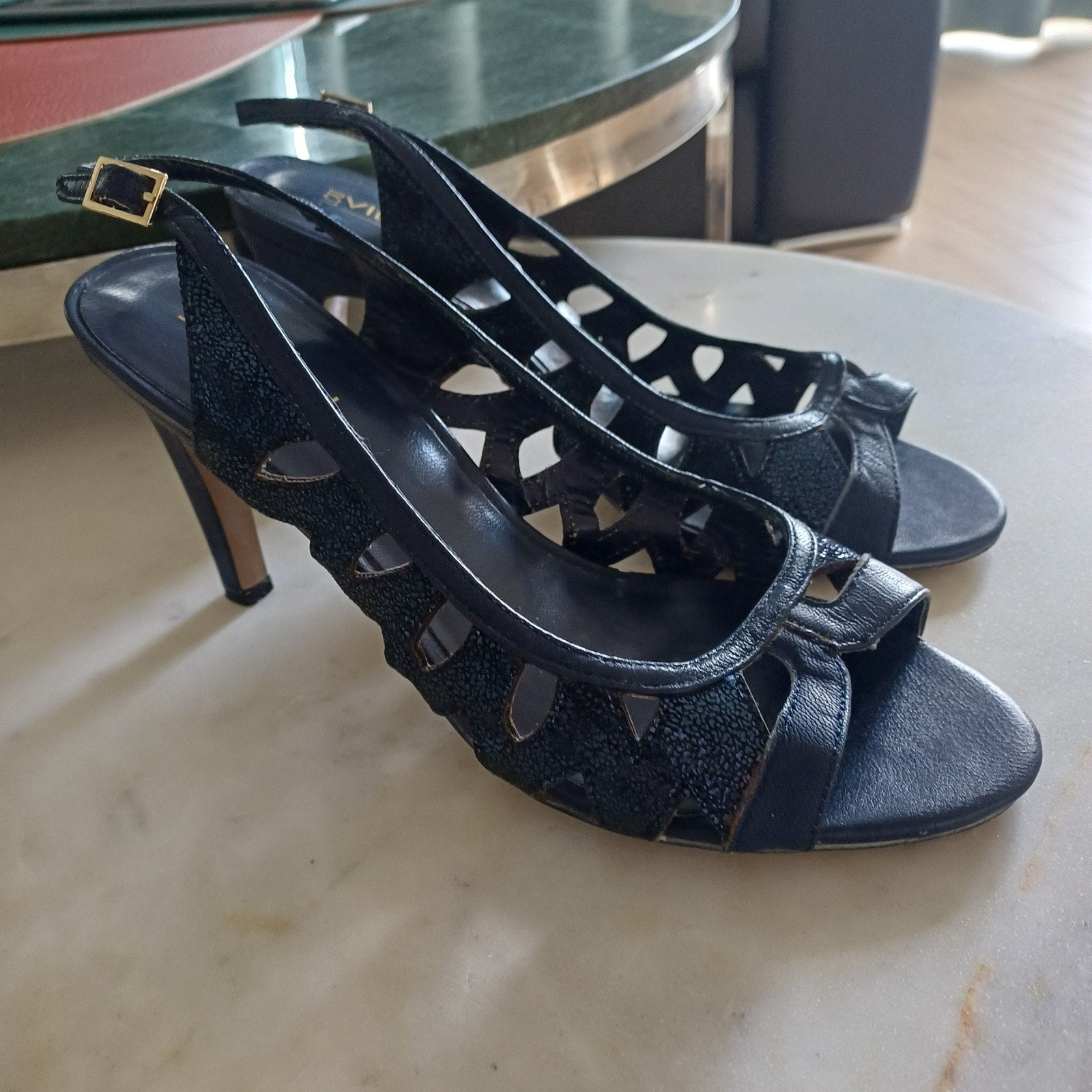Lou Villon Paris leren sandalen maat 40, Blauw, Zo goed als nieuw, Sandalen of Muiltjes, Lou Villon Paris