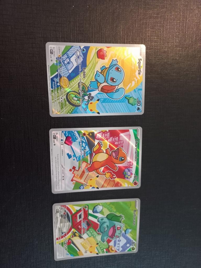 Pokemon starters charmander squirtle en bulbasaur, Ophalen of Verzenden, Nieuw, Meerdere kaarten, Foil