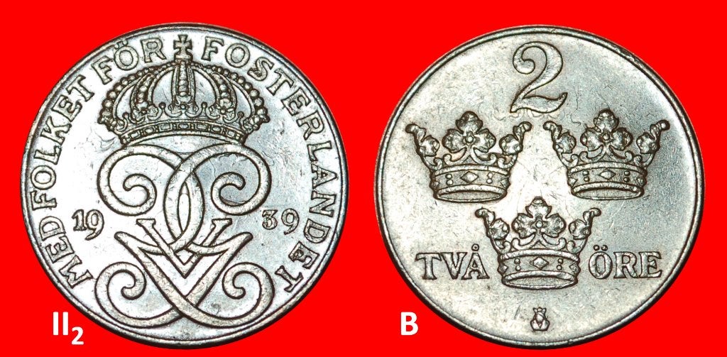Ⰺ 3 CROWNS (1909-1950): SWEDEN 2 ORE 1939! DISCOVERY COIN!, Ophalen of Verzenden, Overige landen, Losse munt
