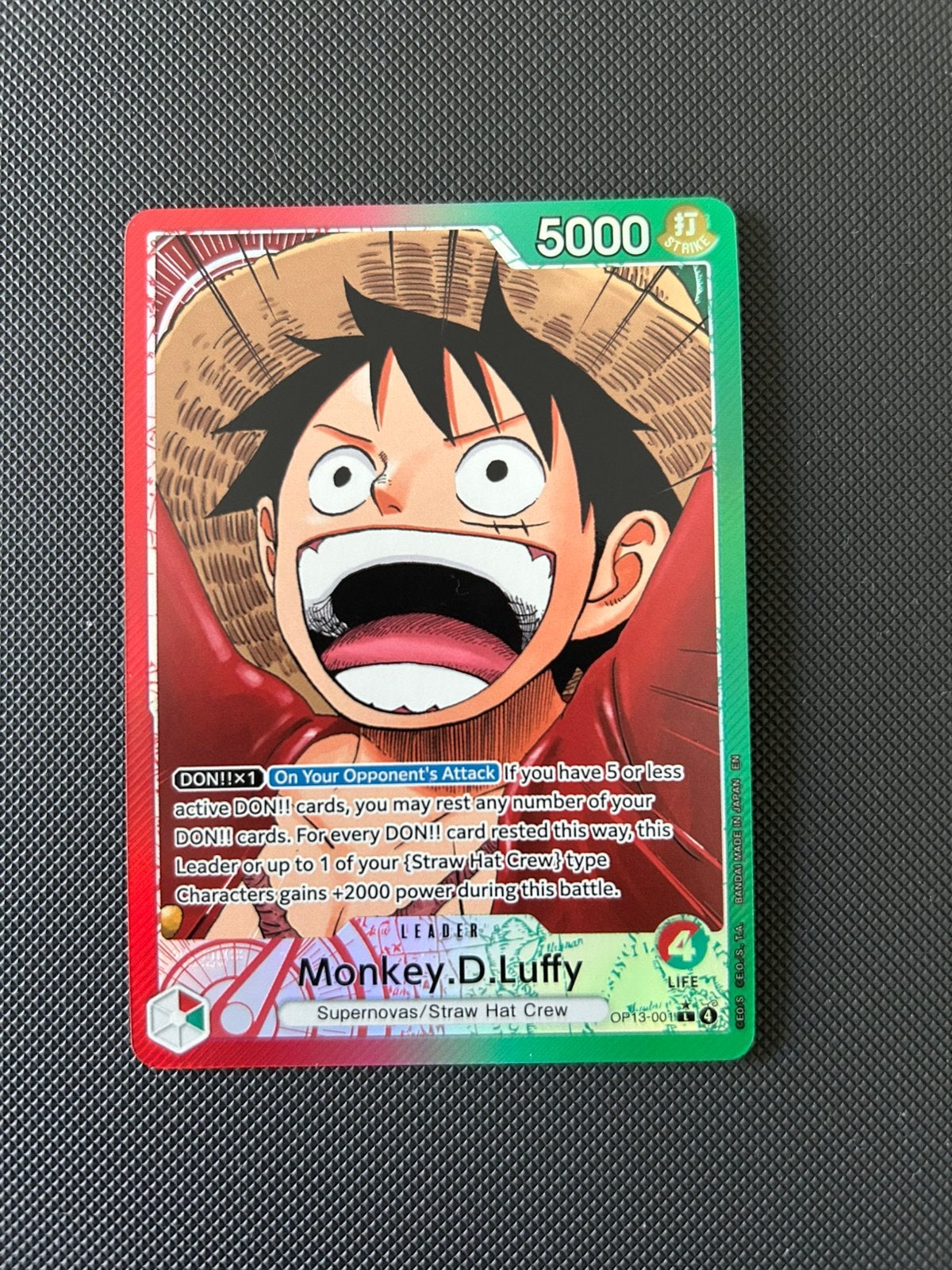 Monkey D Luffy OP13-001. One piece, Ophalen of Verzenden, Zo goed als nieuw, Losse kaart