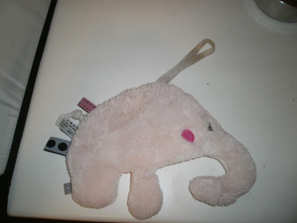 snooze baby olifant speen doekje roze velours labels grijze, Ophalen of Verzenden, Zo goed als nieuw, Olifant