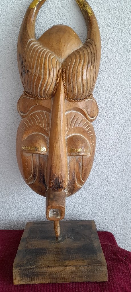 Authentiek Afrikaans Houten Muurmasker uit 1965, Hout, Bruin, Masker, Handgemaakt