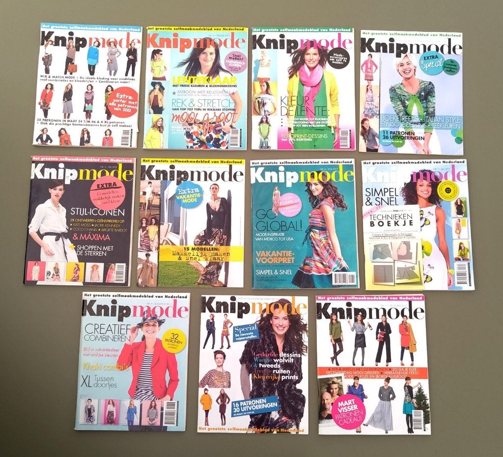 Knip Mode - 21 nummers + 7 bijlages uit 2012 - 2015, Hobby en Vrije tijd, Kledingpatronen, Ophalen of Verzenden, Zo goed als nieuw