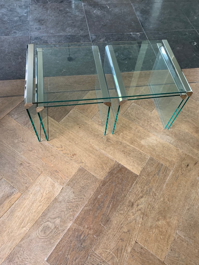 Galotti & Radice design glazen salontafelset 3x jaren 70, Huis en Inrichting, Tafels | Salontafels, Ophalen, Minder dan 50 cm
