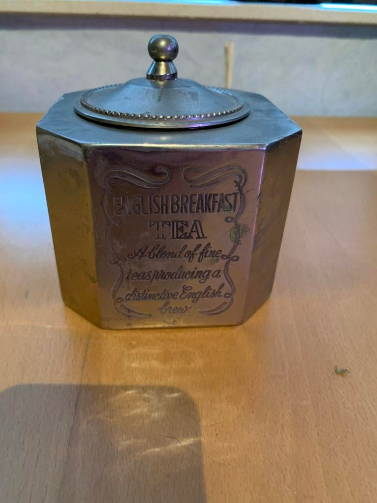 Antiek theeblik 'English Breakfast Tea', Ophalen of Verzenden, Koper