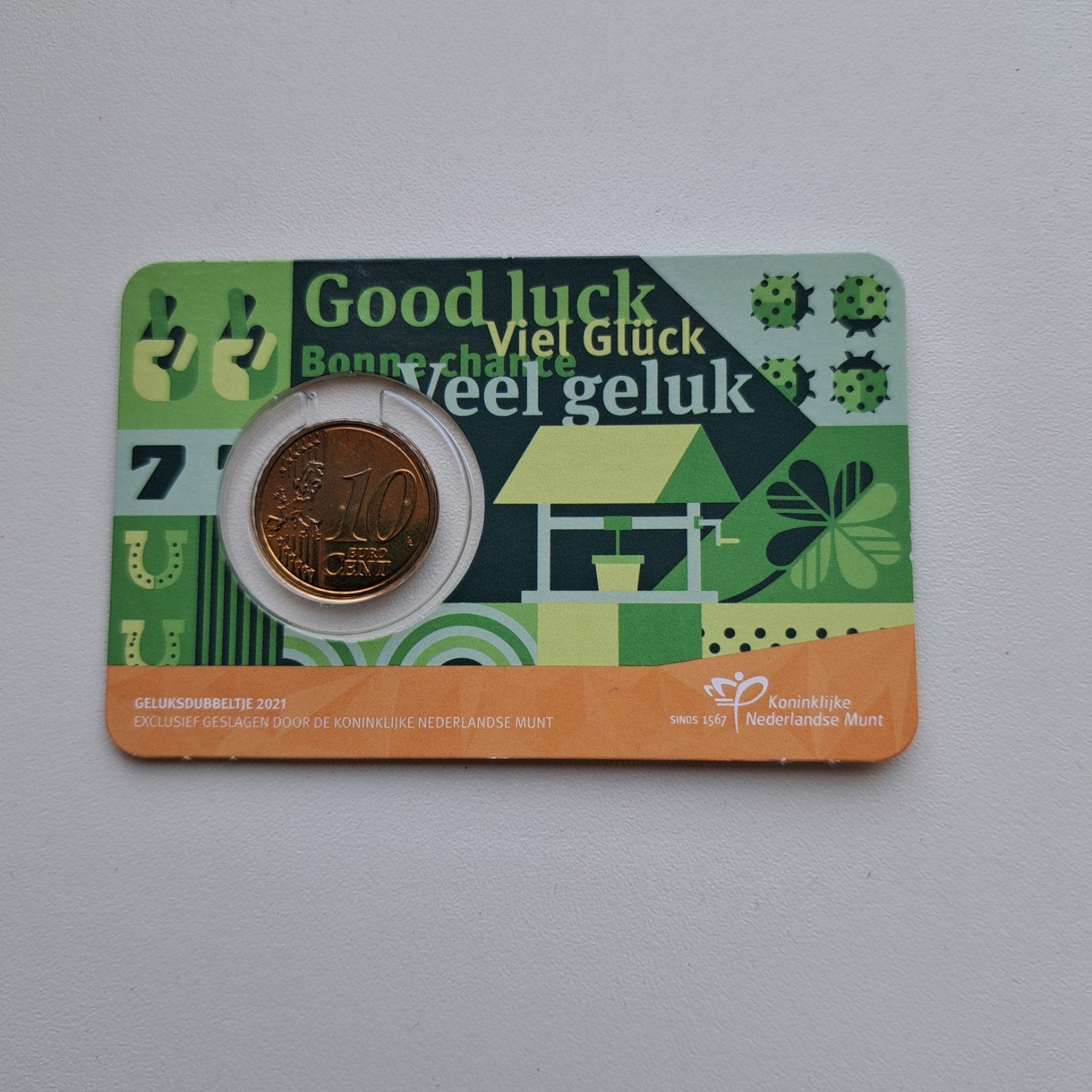 Geluksdubbeltje 2021 in coincard - KNM, Ophalen of Verzenden, Euro's, Losse munt