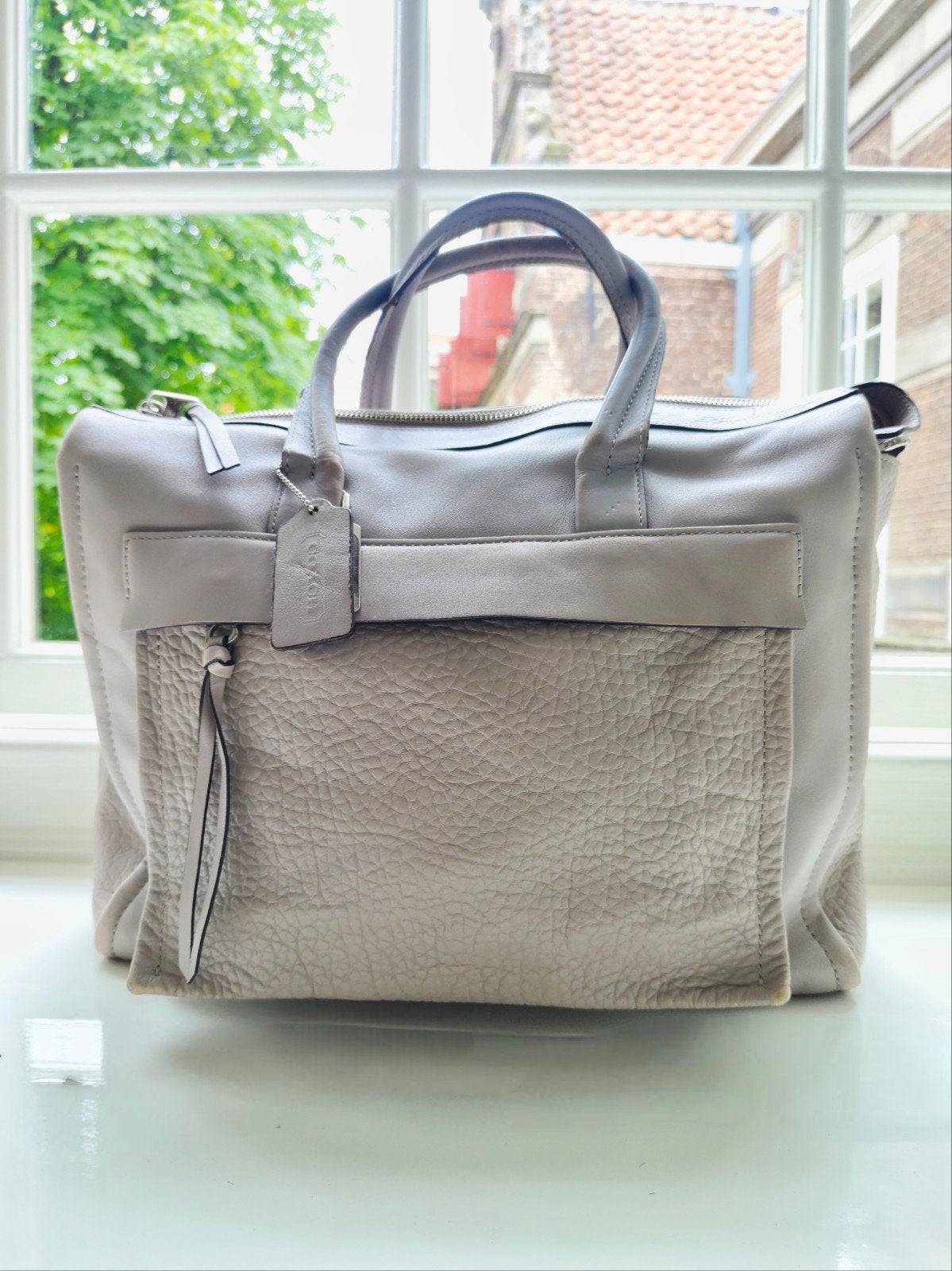 Vintage Coach Leren Shopper | Gerestaureerd Leer | Werktas, Ophalen of Verzenden, Gebruikt, Grijs, Handtas