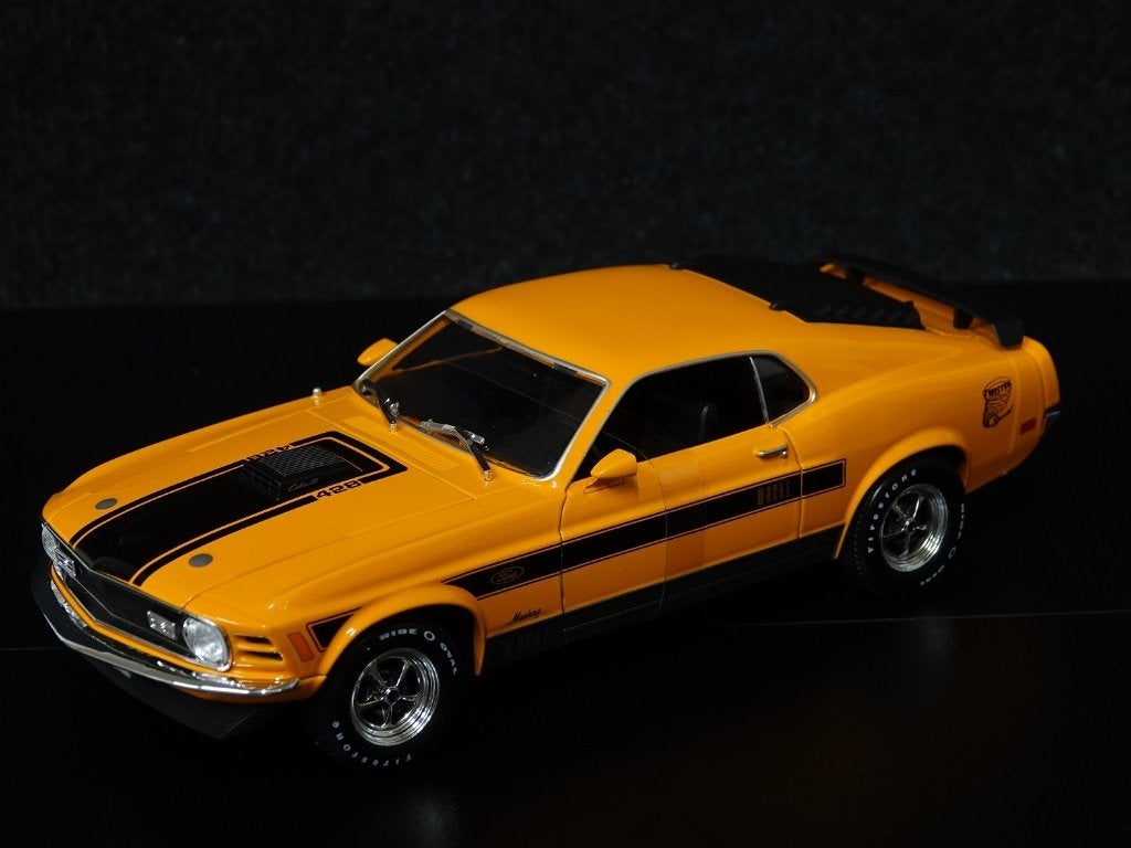 Maisto 1:18 1970 Ford Mustang Mach 1 oranje, Hobby en Vrije tijd, Maisto, Auto, Nieuw, Ophalen of Verzenden