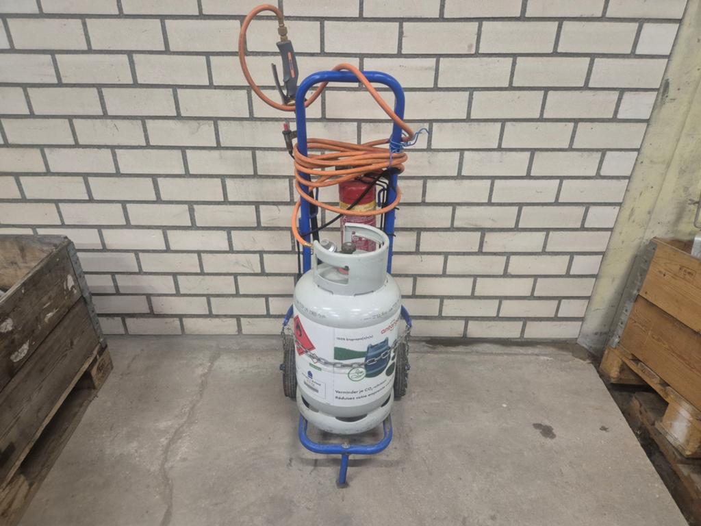 Hozelock Gasbrander onkruidbrander met 3xgasfles en karretje, Sievert, Overige typen, Onbekend, Ophalen of Verzenden