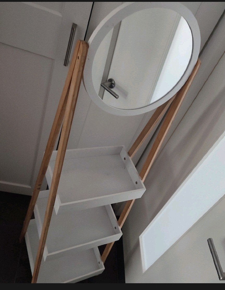 Houten schappen kast met spiegel en 3 planken, 160x40x40, Ophalen, Minder dan 2 meter