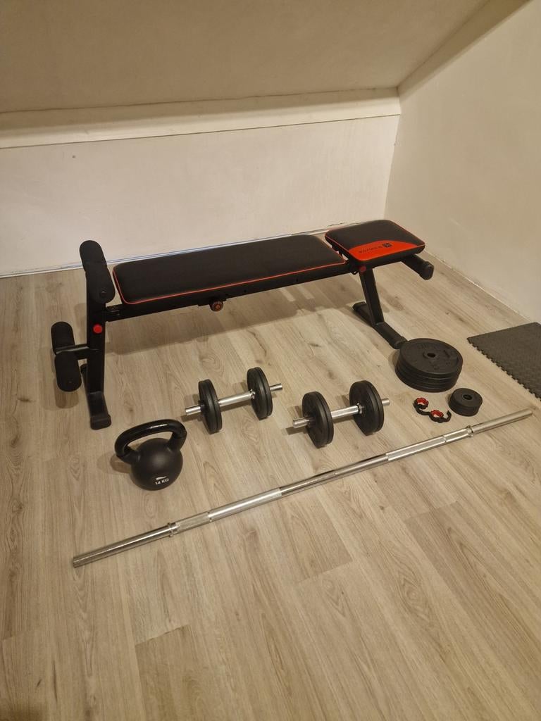 Home gym set | Thuis sporten | Gewichten| Dumbbells | Domyos, Ophalen, Zo goed als nieuw, Fitnessbank