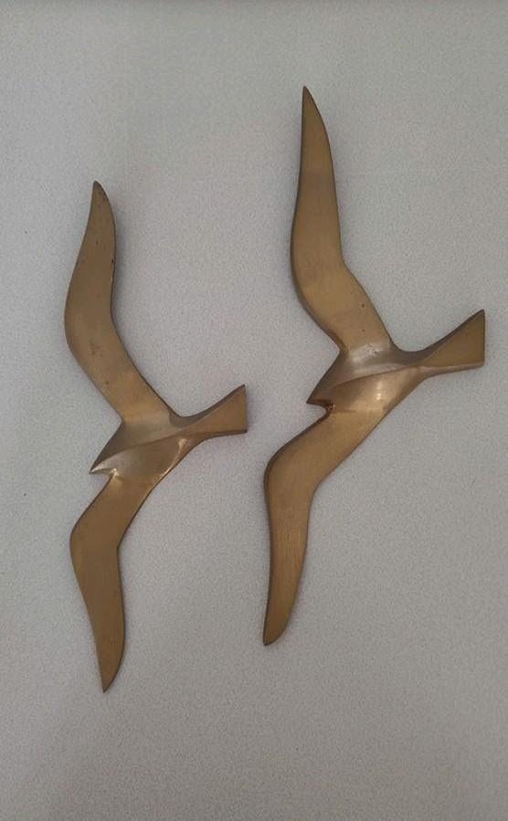 2x Vintage Koperen Messing Zeemeeuwen, vogels Jaren '80, Ophalen of Verzenden
