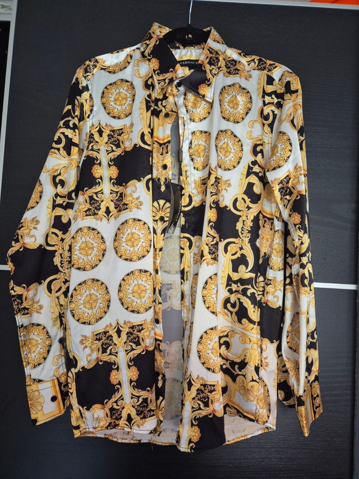 Versace overhemd met barokprint - Maat XL, Zwart, Ophalen of Verzenden, Zo goed als nieuw, Halswijdte 43/44 (XL)