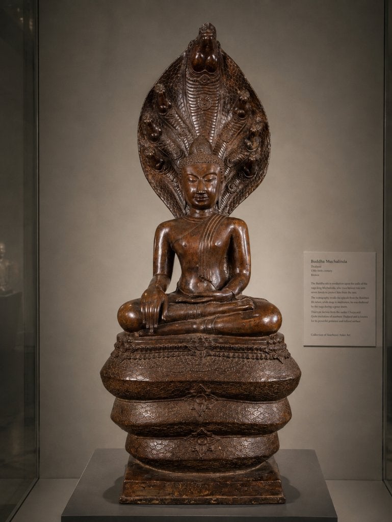 Naga-Boeddha Muchalinda – Thais bronzen beeld – 122 cm, Ophalen of Verzenden