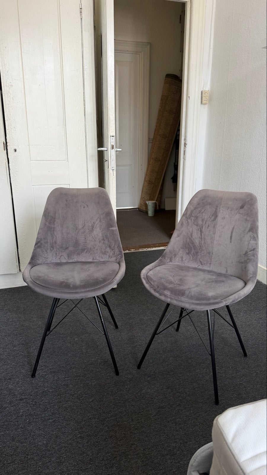 Set van 2 grijze fluwelen stoelen, Ophalen, Gebruikt, Twee, Stof