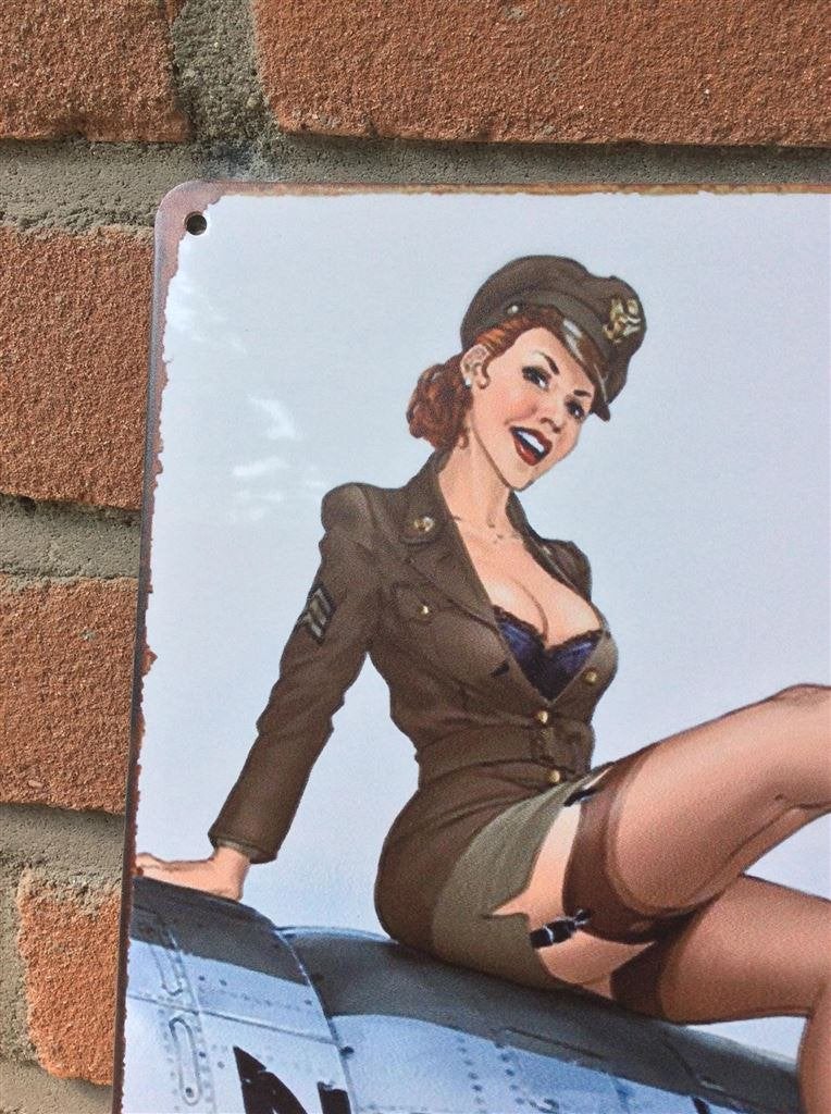 Sexy Pin Up Leger Dame Metalen Reclamebord Retro Wandbord, Verzenden, Landmacht, Nederland, Overige typen