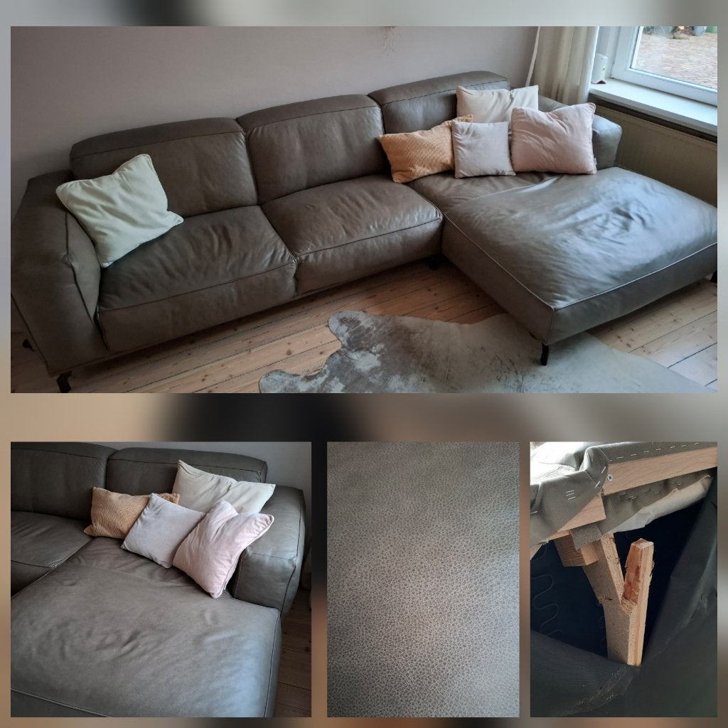 Taupekleurige Leren hoekbank, Ophalen, Gebruikt, Hoekbank, 300 cm of meer