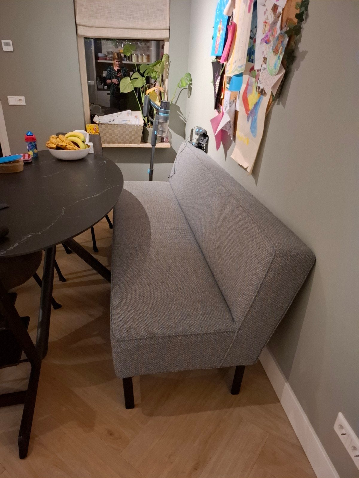Eetkamerbank Campania 204 cm - Grijs, Ophalen, Modern, Scandinavisch, Minder dan 75 cm, Driepersoons