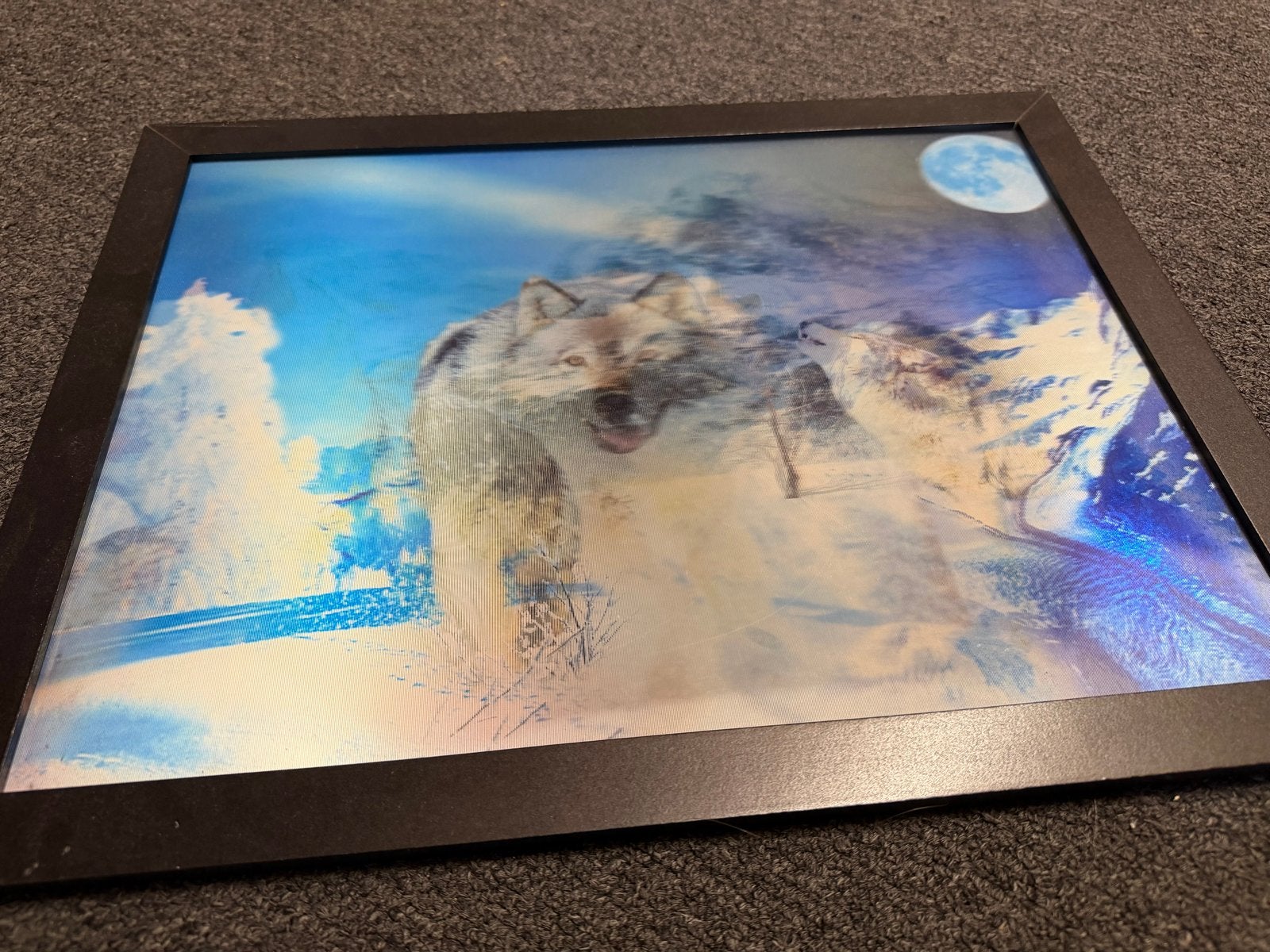 Bewegen 3D Wolfen schilderij met lijst, Minder dan 50 cm, Ophalen of Verzenden, Zo goed als nieuw, Schilderij