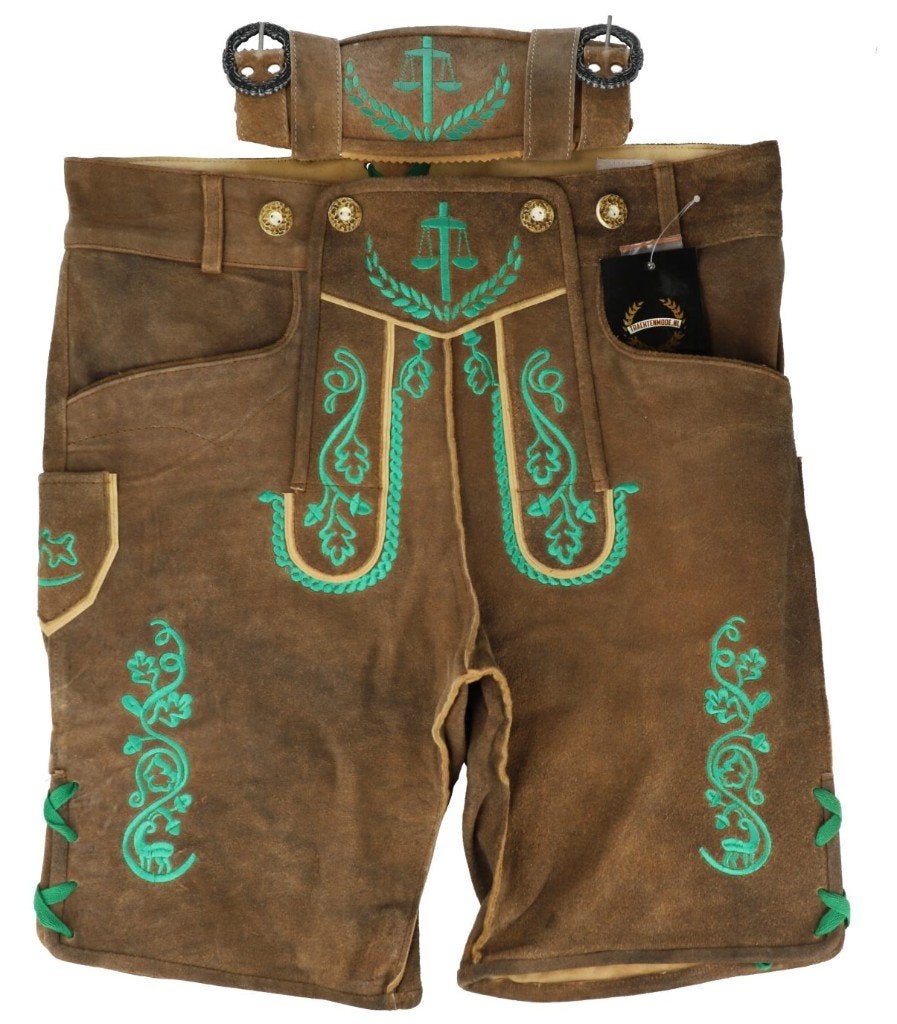 Heren lederhosen kort maat 50 tm 56 incl bretels, Maat 48/50 (M), Ophalen of Verzenden, Overige thema's, Kleding