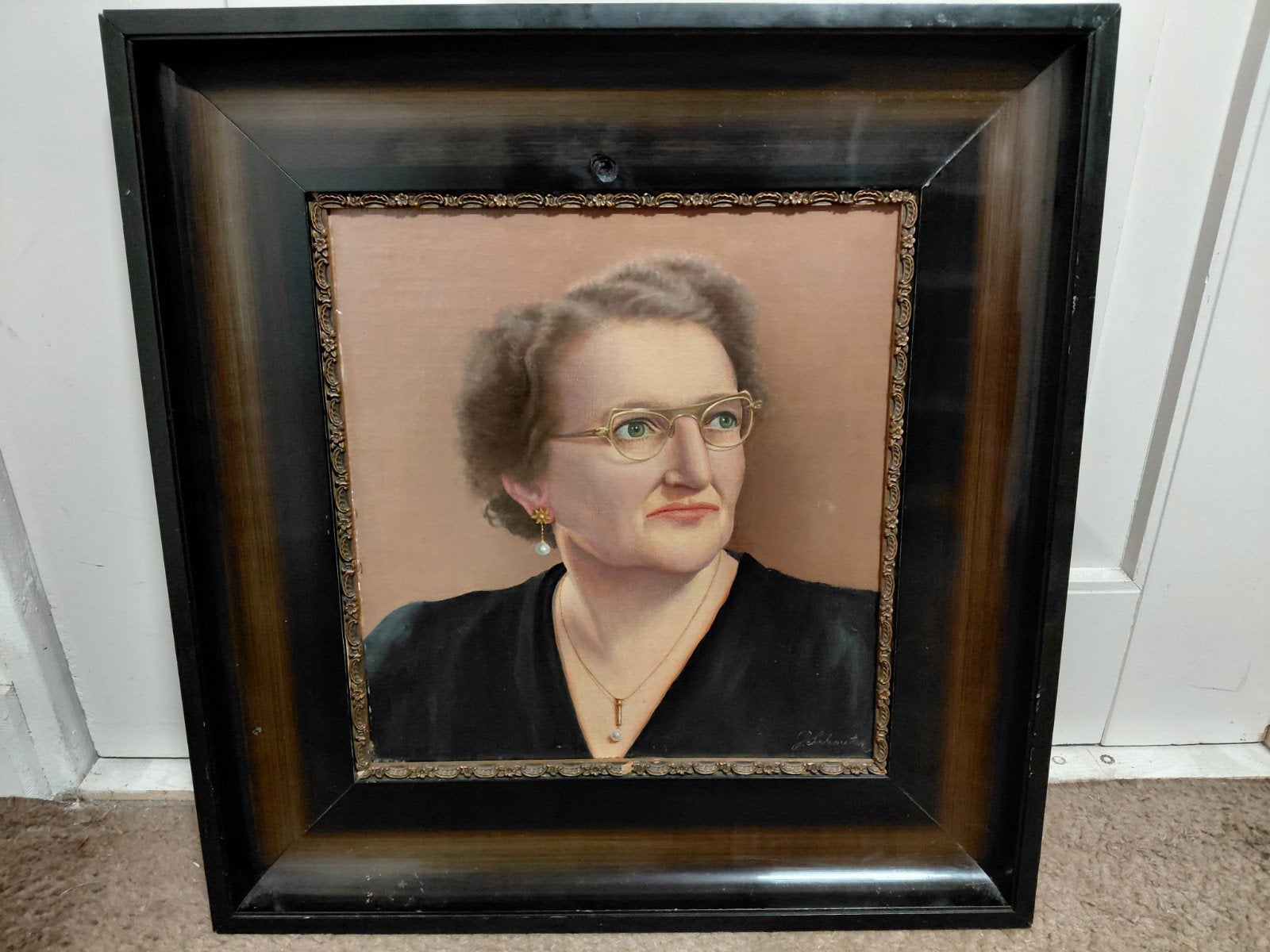 Schilderij olieverf op paneel portret dame jaren 40, Paneel, Portret of Personen, Ophalen of Verzenden, Olieverf