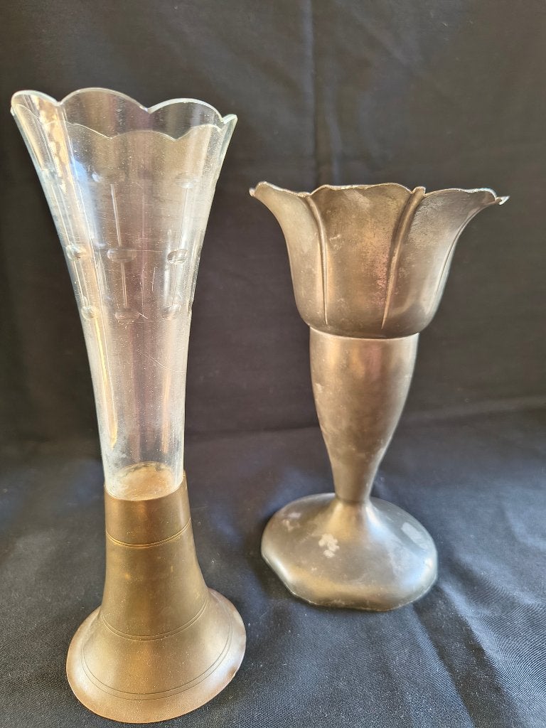 Twee vaasjes, Huis en Inrichting, Gebruikt, Overige kleuren, Metaal, 22 cm