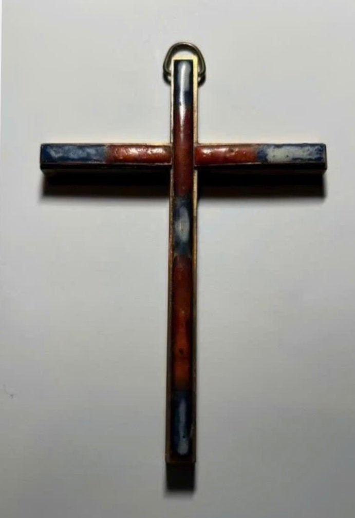 Emaille Koperen Kruis 10 x 7 cm, Ophalen of Verzenden