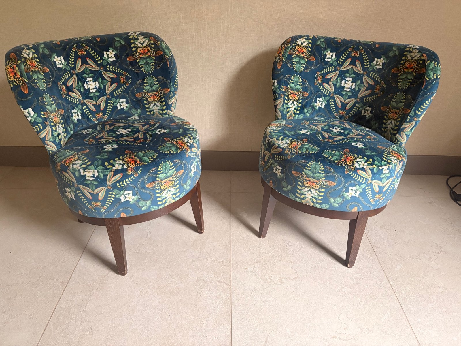 Satelliet Set van 2 fauteuiltjes luxe stoelen horeca, Ophalen, Twee, Blauw, Zo goed als nieuw