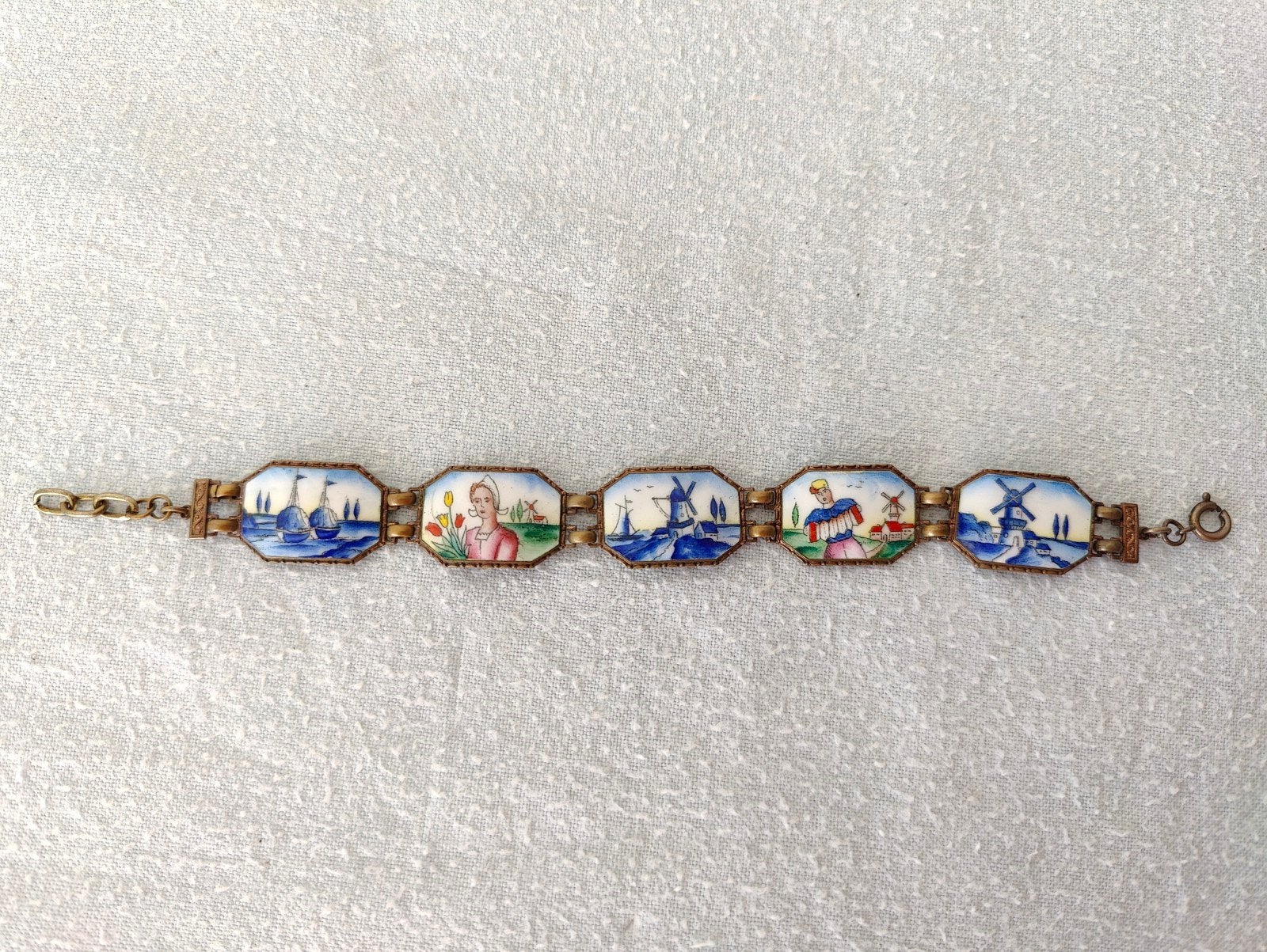 Vintage Delfts Blauw Stijl Armband met Hollandse Scènes, Ophalen of Verzenden, Gebruikt, Blauw, Overige materialen