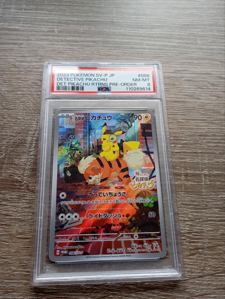 Detective Pikachu 098 Japan PSA 8 Graded Pokémon Kaart, Ophalen of Verzenden, Zo goed als nieuw, Losse kaart