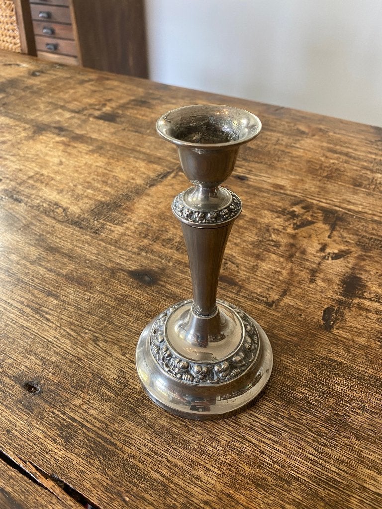 Antiek, brocante verzilverde kandelaar, Ophalen of Verzenden